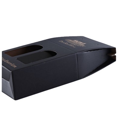 Best price golden foil corrugated paper carrier 2 bottle foldable wine box