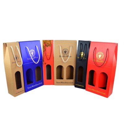 Custom carrier 2 bottle display window paper box partition wine packaging